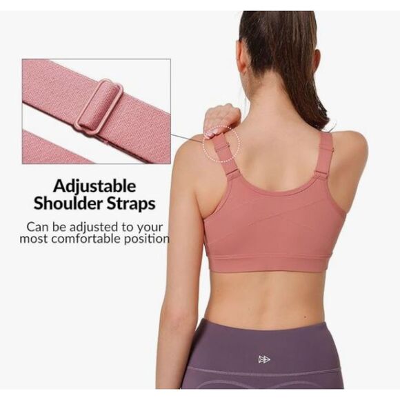 NEW Yvette Rose Red Front Zip Sports Bra Medium High Support Adjustable Straps - Picture 5 of 8